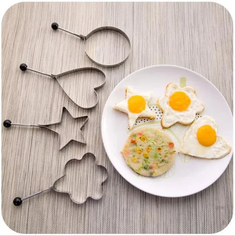 Pack Of 4 New Mould Style Fried Egg Pancake Shaper | Egg Shaper Kitchen Tools Star, Heart, Round, Flower Shaped Stainless Steel