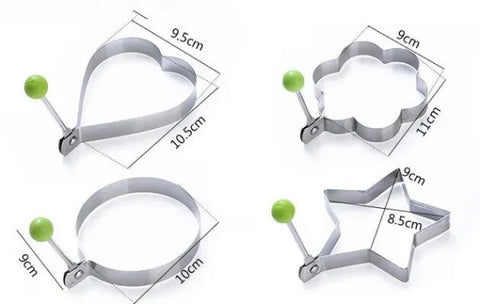 Pack Of 4 New Mould Style Fried Egg Pancake Shaper | Egg Shaper Kitchen Tools Star, Heart, Round, Flower Shaped Stainless Steel