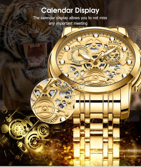 Stainless Steel Strap Binbond Fashion Watch With Smart Lock Watch For Men Multifunction Quartz Watch With Luminous Hands (golden)