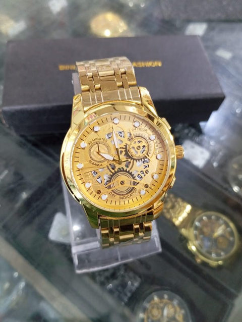 Stainless Steel Strap Binbond Fashion Watch With Smart Lock Watch For Men Multifunction Quartz Watch With Luminous Hands (golden)