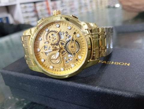 Stainless Steel Strap Binbond Fashion Watch With Smart Lock Watch For Men Multifunction Quartz Watch With Luminous Hands (golden)