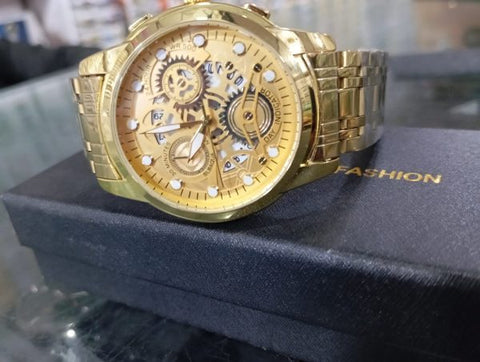 Stainless Steel Strap Binbond Fashion Watch With Smart Lock Watch For Men Multifunction Quartz Watch With Luminous Hands (golden)